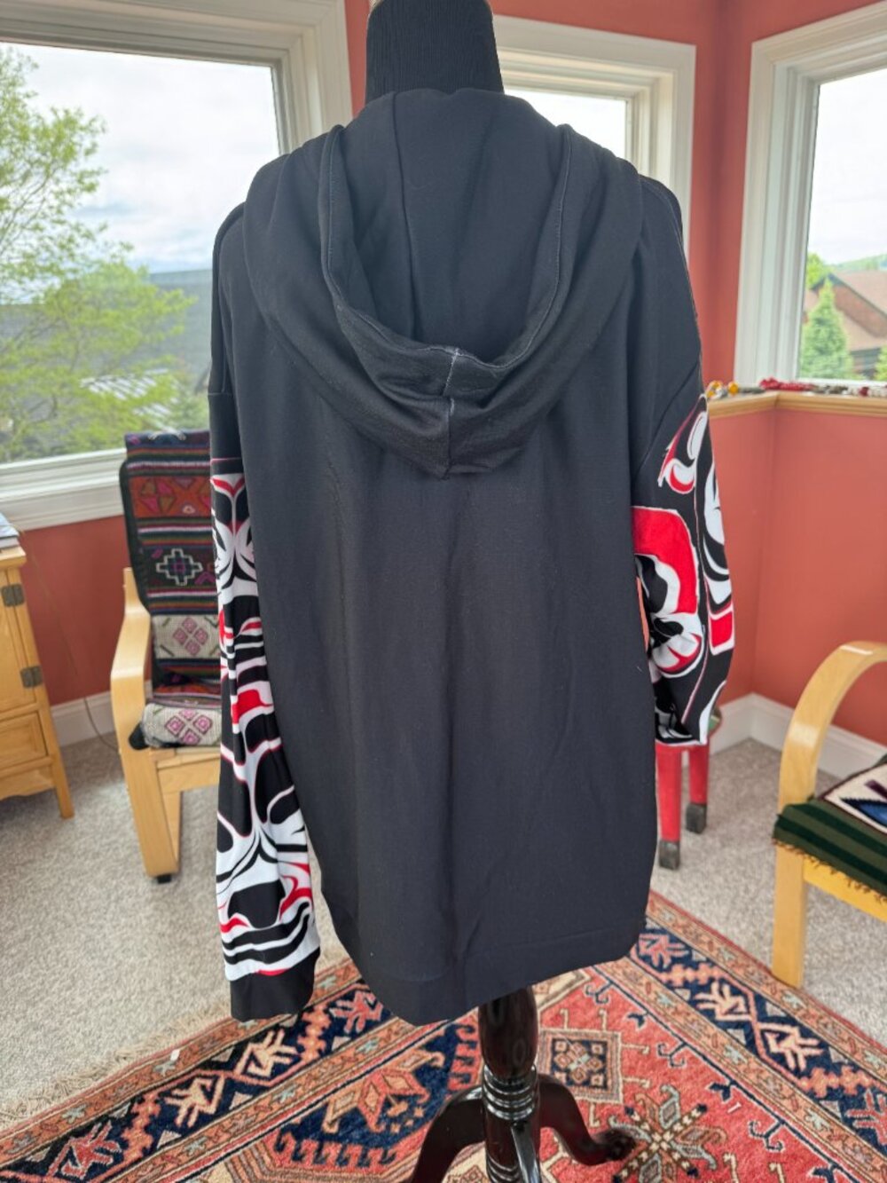Zippered black Hoodie with Haida Tlingit design. Size L - Picture 8 of 14
